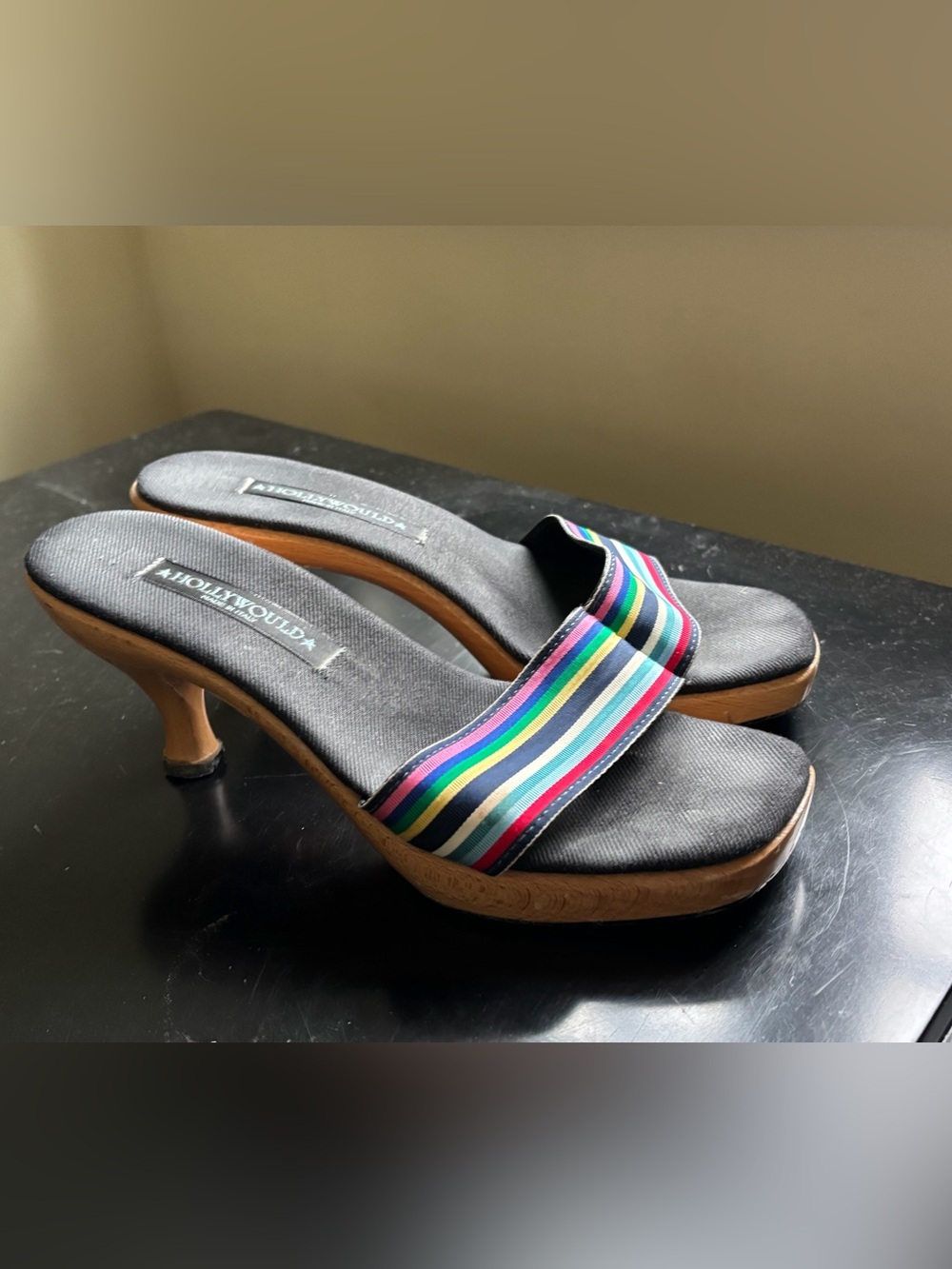 VINTAGE HOLLYWOULD GROSGRAIN RIBBON Stripe Slide Sandal